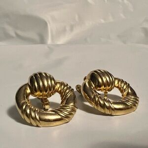 Vintage Door Knocker Gold Hoop Clip on Earrings